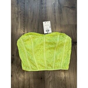 SOMETHINGNEW Natalie Lace Acid Lime Green Lace Corset Tube Top Size Small